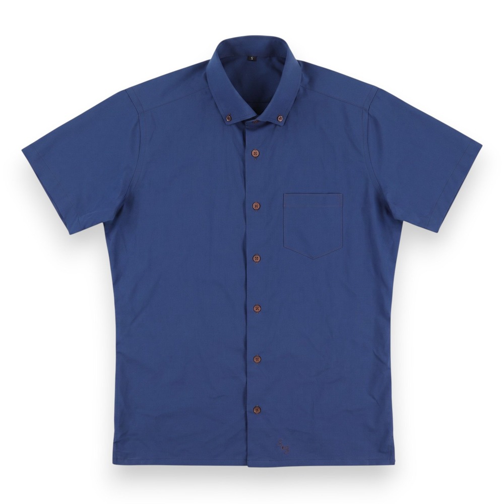 State & Liberty Button Down Shirt Mens Small Navy Blue Short Sleeve Stretch Tech